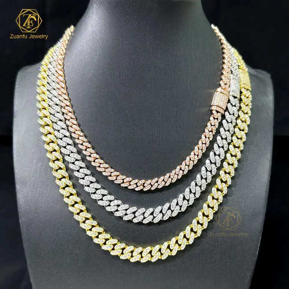 

Wholesale Fine Jewelry 10k 14k Real Solid Gold Plating Gra Certificate Moissanite Diamond Cuban Link Chain Necklace