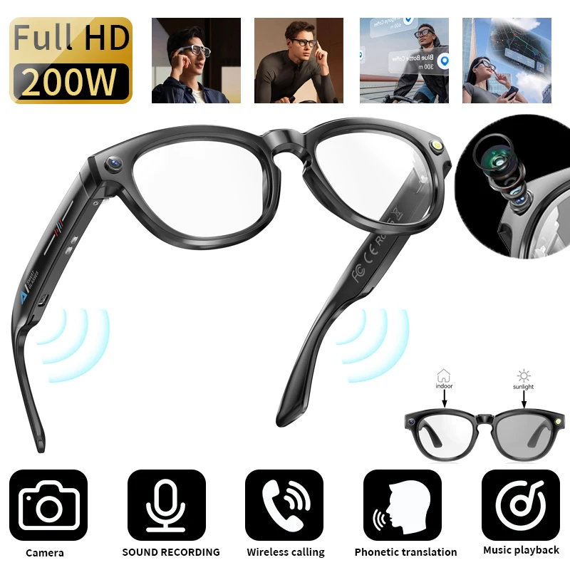 

LIGE новые умные очки с искусственным интеллектом, 200 Вт, камера, Vedio, запись голоса, воспроизведение музыки, спортивные очки, меняющие цвет линзы, мужские очки для женщин