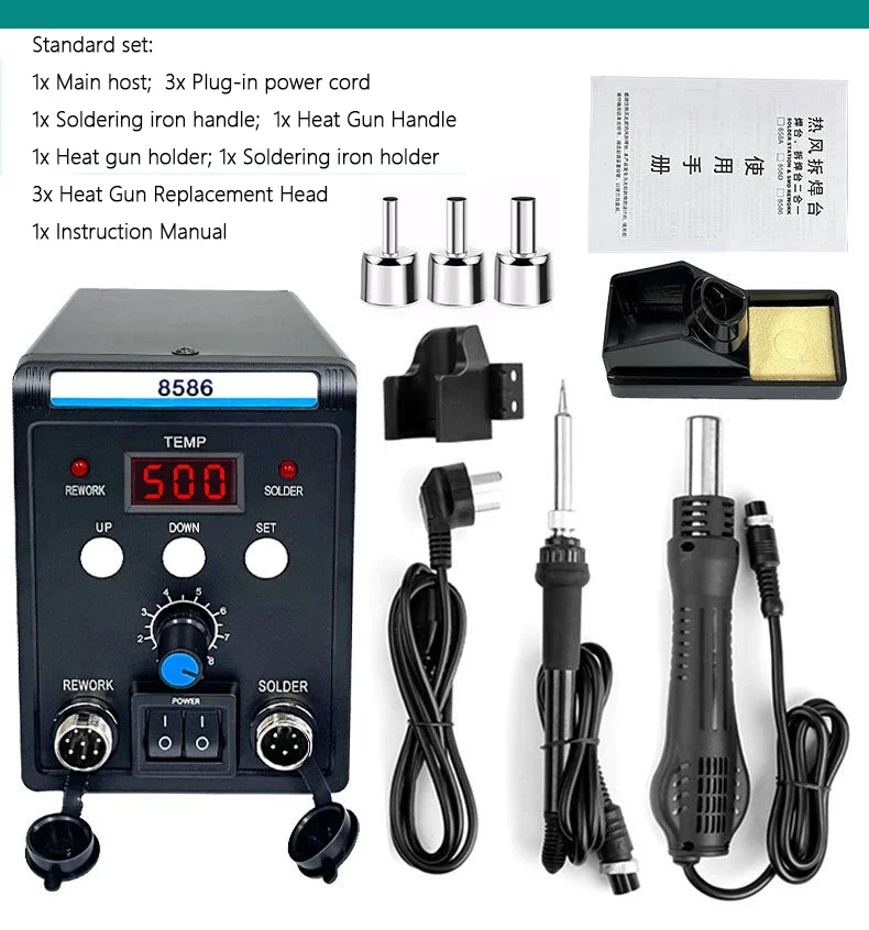 Hot air head 2-in-1 electronic soldering iron welding station with automatic sleep function