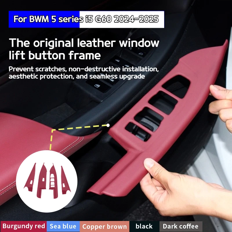 

For BMW 5 seriese G60 2024-2025 Leather material Window lift panel glass button frame decorative stickers interior accessories