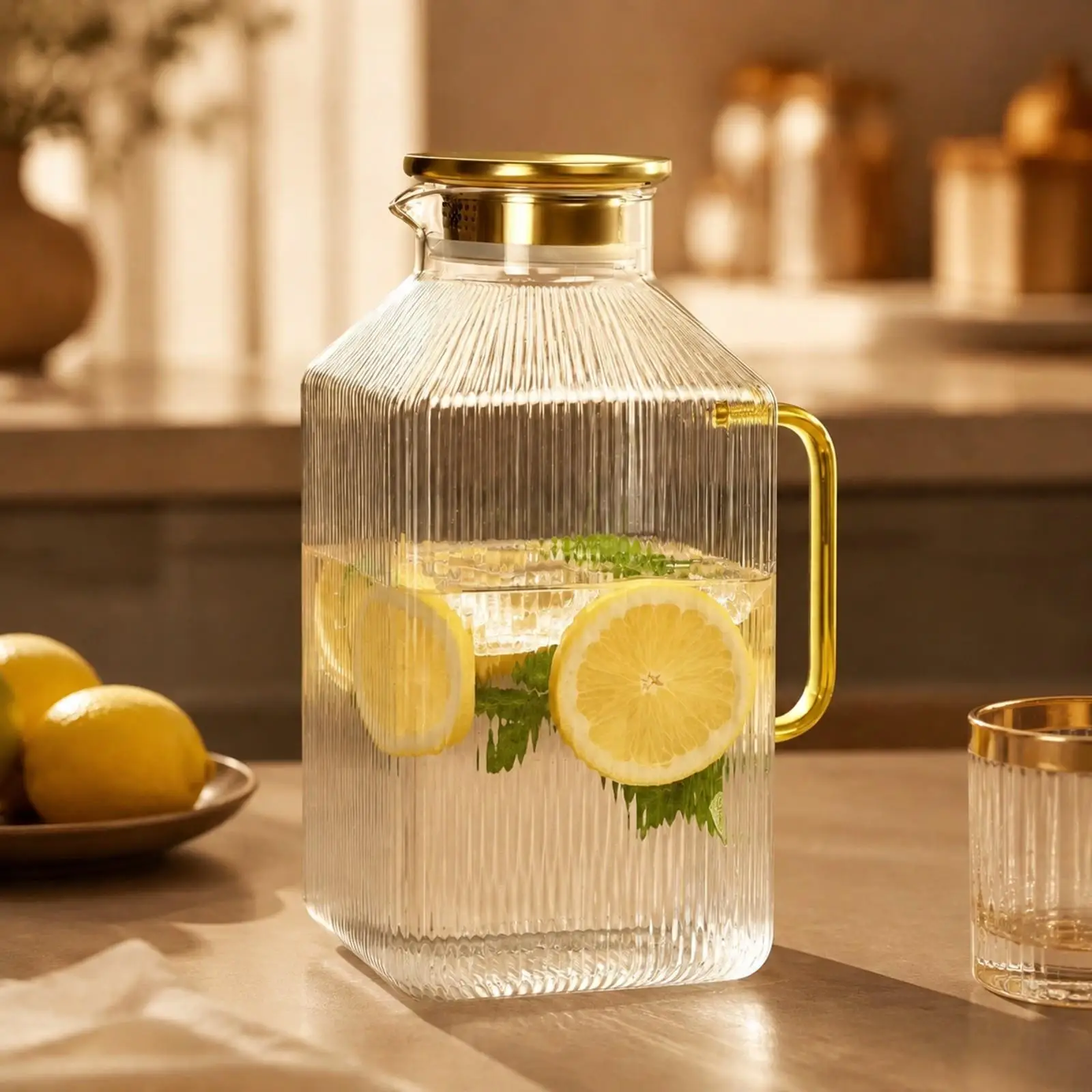 3800 Ml Glass Pitcher Refrigerator Safe Borosilicate Glass Pitcher Large Capacity Wide Mouth for Everyday Drinks, Infused Water