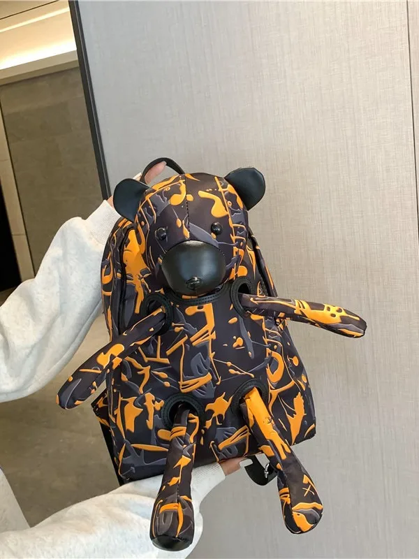 

2025 New Minimalist Backpack - Small Bear Accent Bookbag for Junior High, Waterproof College Daypack
