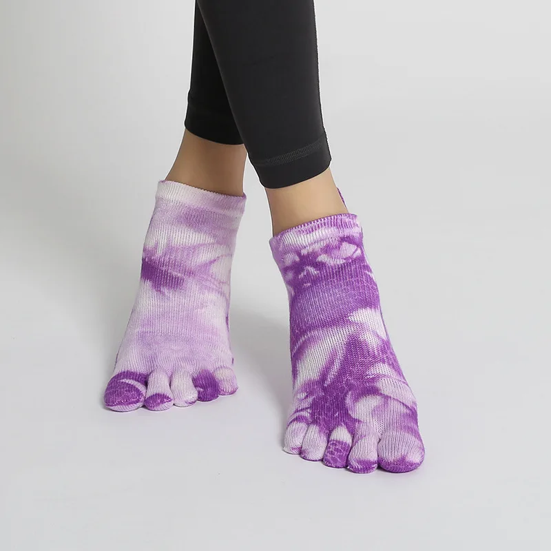 Yoga Socks Women Cotton Silicone Non-slip Barre Pilates Socks Ballet Dance Sports Socks Five Toed Socks Fitness Socks Multicolor