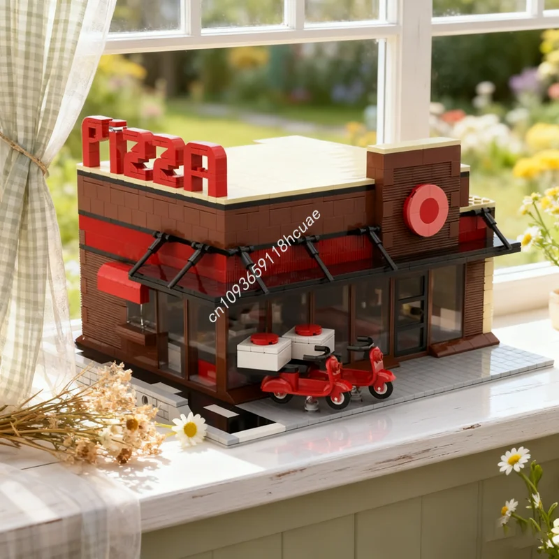 

1405 шт. MOC модульное здание для пиццы, модульная модель, блоки, строительные DIY, креативная игрушка, образование, детский рождественский подарок на день рождения