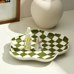 Nordic Ceramic Tray Creative Black White Checkerboard Jewelry Storage Trays Decorative Dessert Dishes Plate Home Decoration