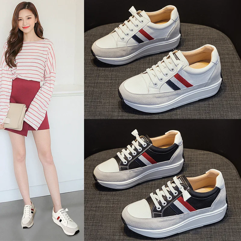 Women's shoes 2026 Korean style 8cm thick sole with increased height  color blocking and versatile women's sports shoes