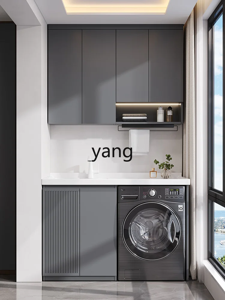 Yjq Stainless Steel Honeycomb Aluminum Washing Machine Balcony All-in-One Cabinet with Washboard Laundry Table Pool Tank