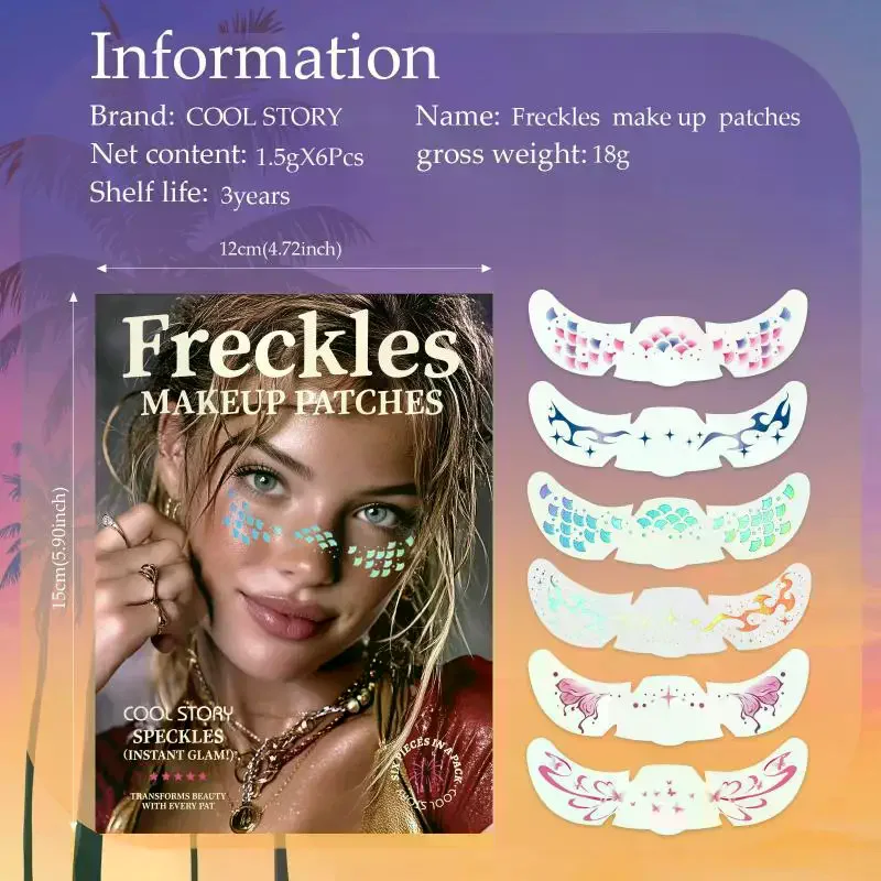 6 أوراق ملصقات النمش عيد الميلاد ماكياج ختم حزب ماكياج التصحيح الوجه الوشم الخد ماكياج الوشم الوجه أحمر الخدود بقعة ملصقات #5
