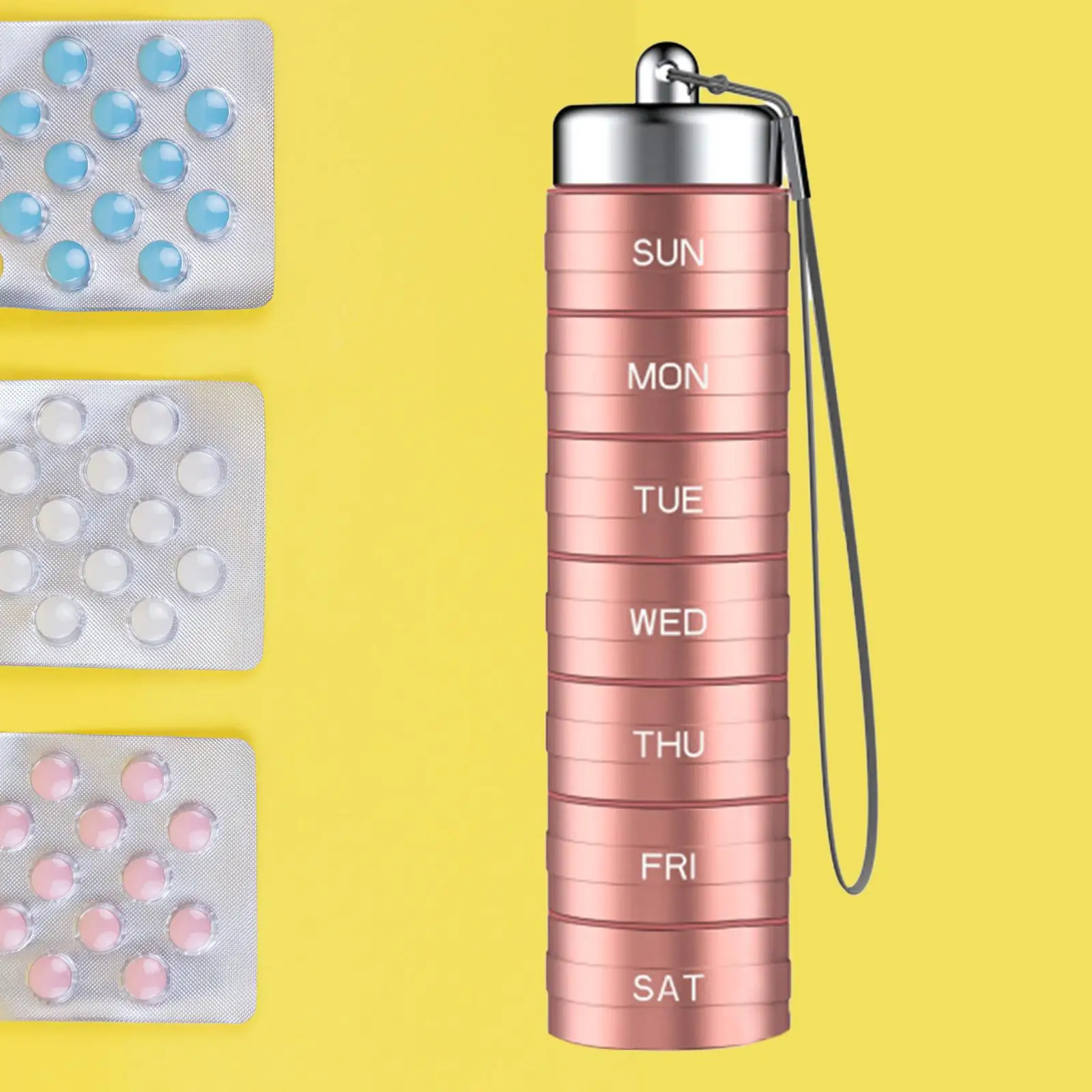 7 Grids Travel Pill Organizer Metal Stackable Weekly Pillbox Portable Daily Pill Case Large Capacity for Adventure