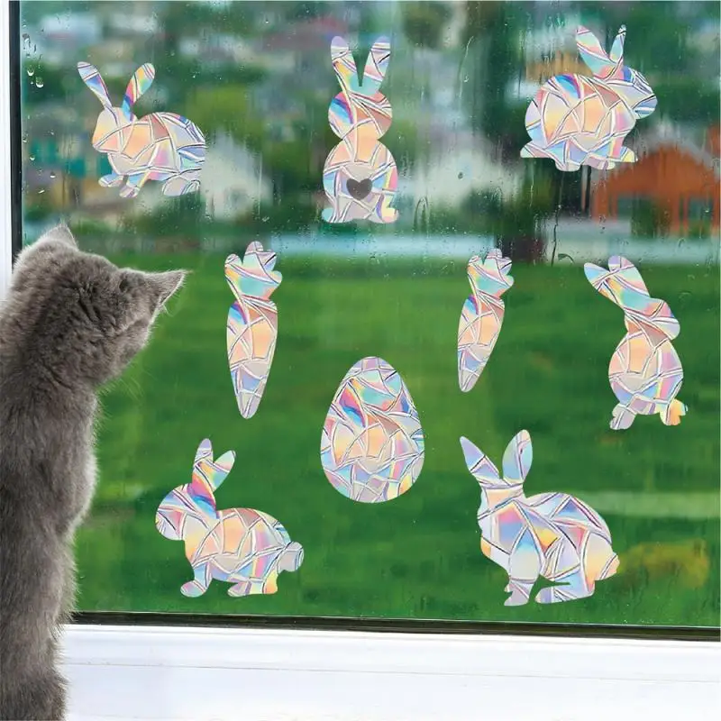 Sun Catcher PVC Self Adhesive Glass Window Stickers Cat Moth Energy Wallpaper Rainbow Prisms Sticker Sunlight Decals