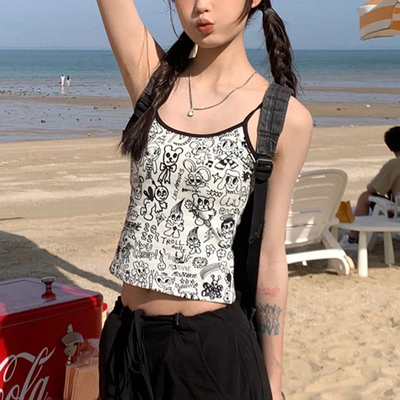 سترة نسائية قطنية مطبوعة على شكل جرافيتي لطيفة على شكل وجه كاجوال ناعمة بأكمام قصيرة، ملابس مريحة للشارع