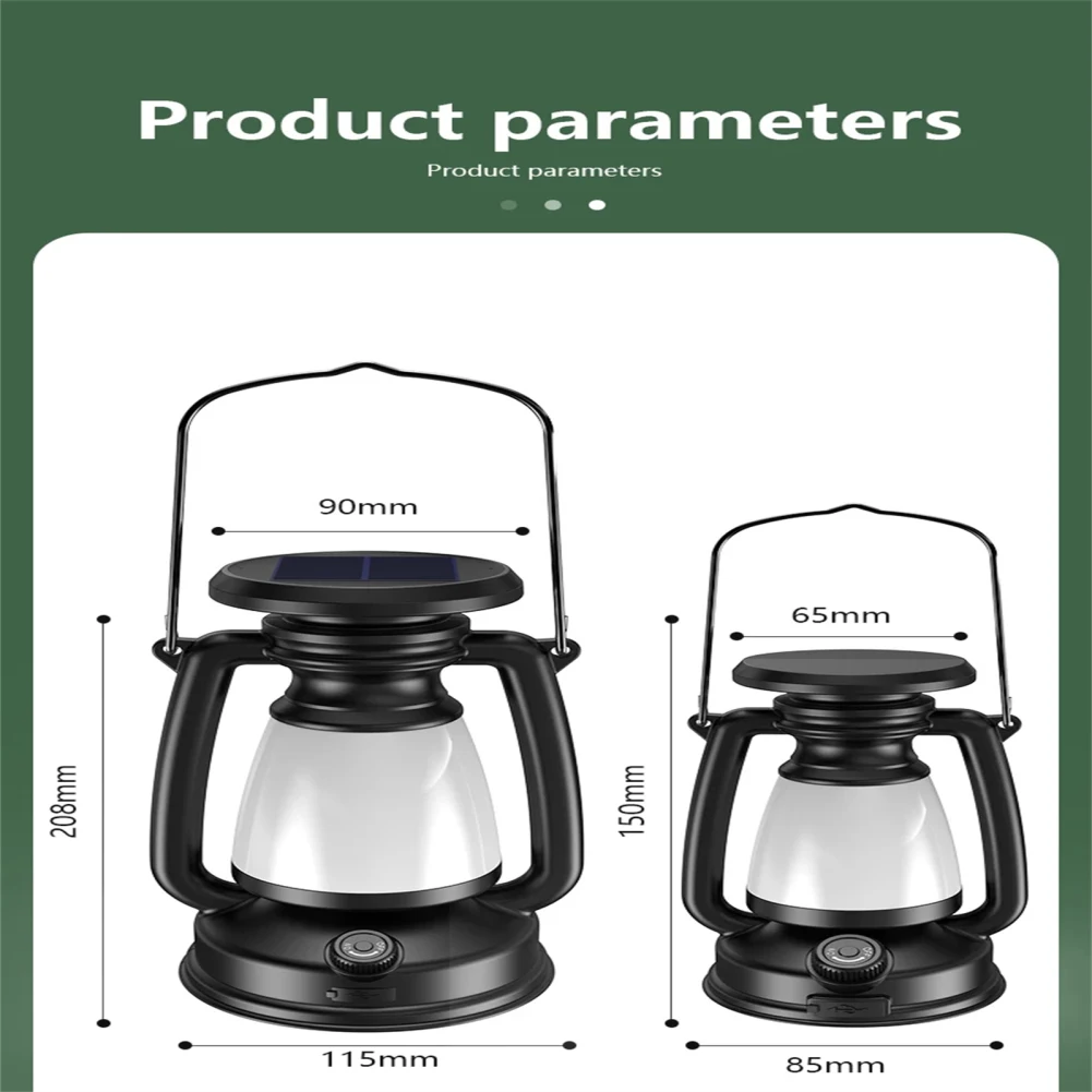 태양열 LED 캠핑 랜턴, 충전식 배터리 전원, 방수 손전등, 3 가지 조명 모드, 등산용 랜턴, 130LM