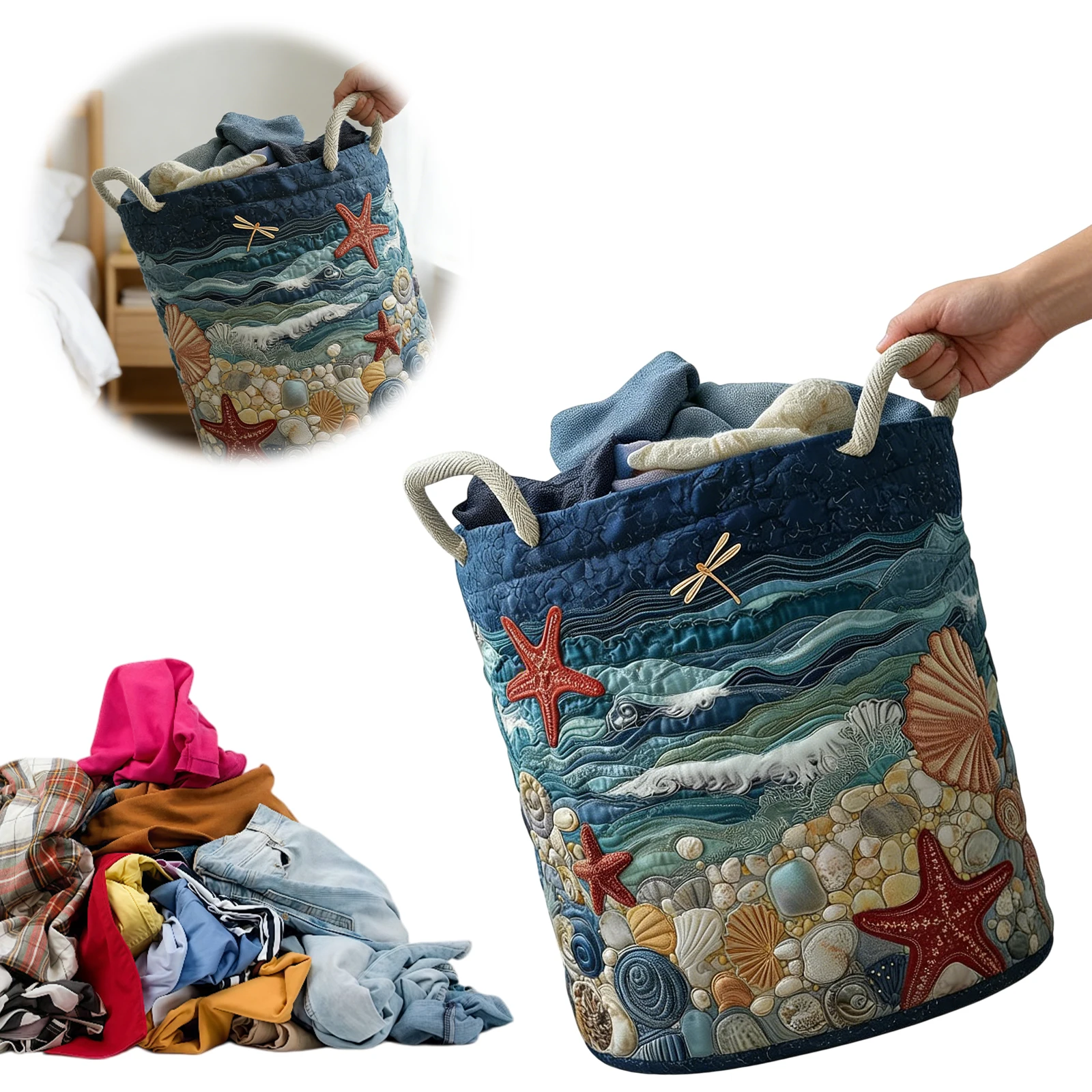 

Boho Fabric Floral Storage Hamper Large Capacity Portable Clothes Storage Basket Lightweight for Nursery Bedroom Laundrys Room