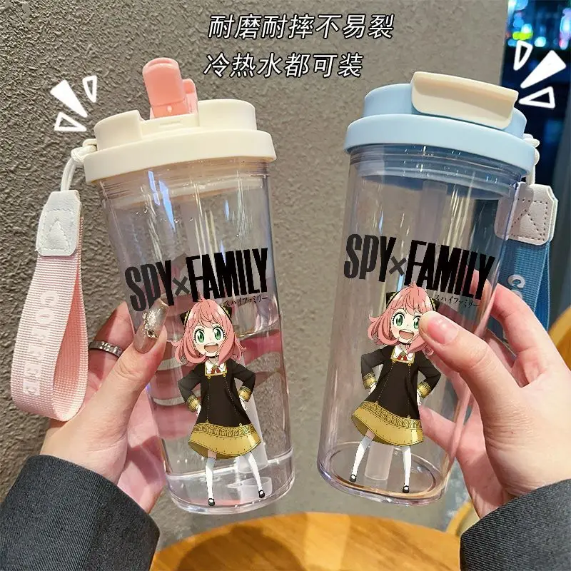 

SPY FAMILY Anya Forger Anime Cartoon Cute Transparent Straw Cup Kawaii 2D Student Summer Lightweight Sports Water Bottle Gift