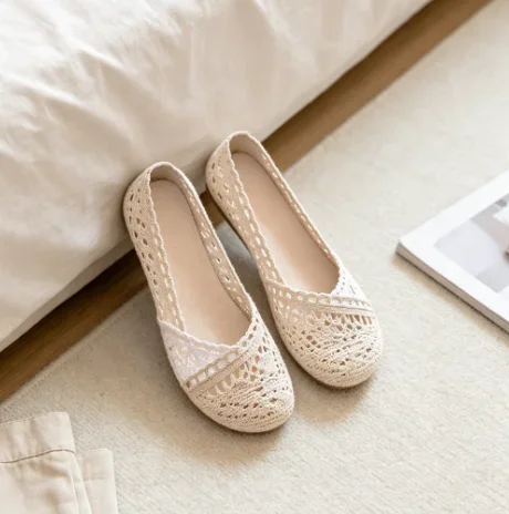 Breathable Flats Crochet Knit Hollow Out Soft Insole Non Slip Lightweight Prom Cocktail PartyEvening DressShoes