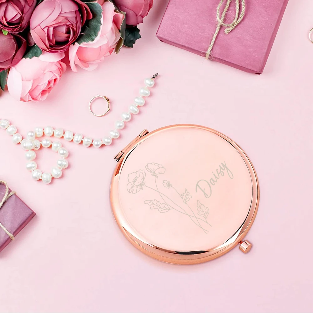 1pc Funny flowers Custom Name Pocket Mirror Round Circle Mirror Folding Mirror Makeup Mirror Mirror With Name Party Gift
