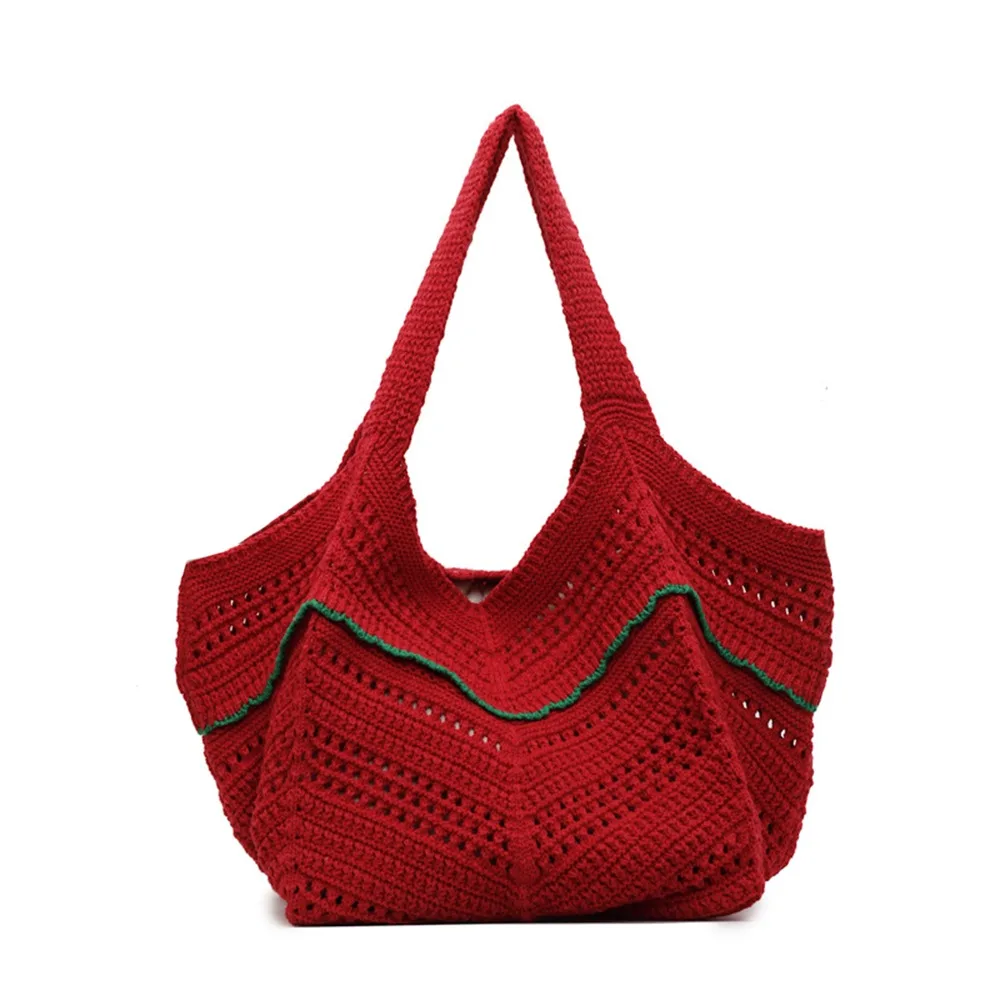 

New Handmade Crochet Bag Boho Hollow Knitted Tote Bag Leisure Large Capacity Weave Shoulder Bag Travel