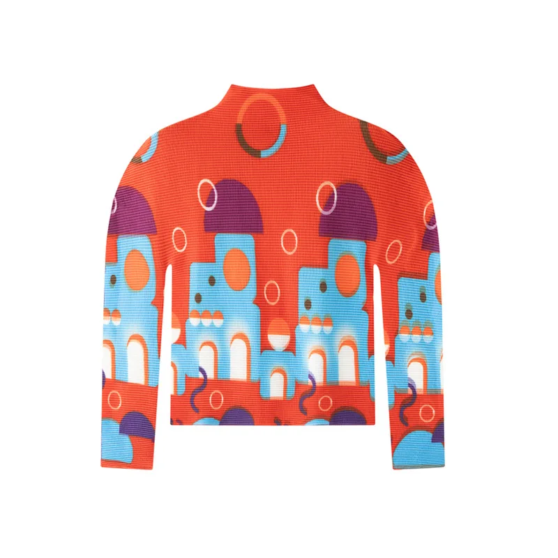 

Женская плиссированная футболка Miyake Niche с длинными рукавами и кукурузным зерном, шикарный новый универсальный высокоэластичный облегающий пуловер, топ