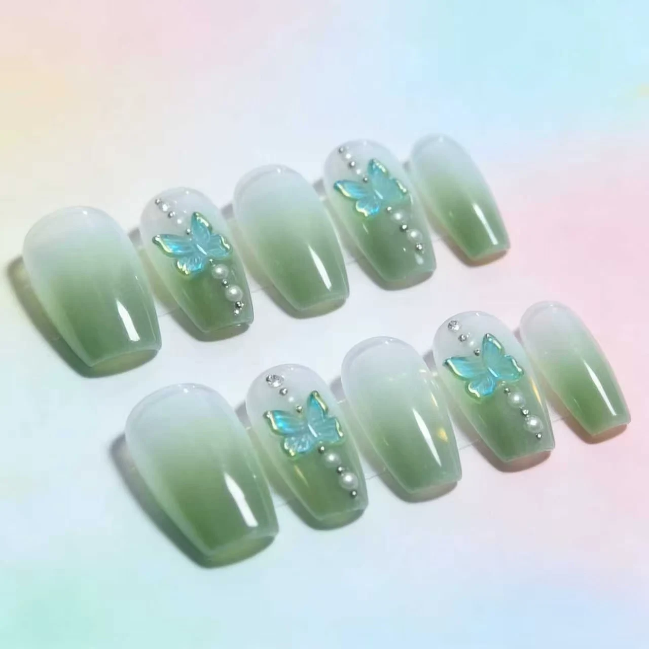 10 pieces of hand-pressed coffin-shaped nails, beautiful fal