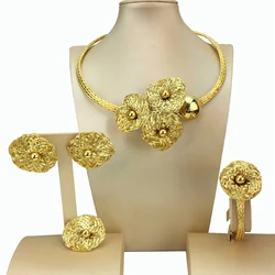 Newest Brazilian Jewelry Sets High Quality Leaf Flower Necklace for Women Party Bridal Wedding Jewelry FHK18193