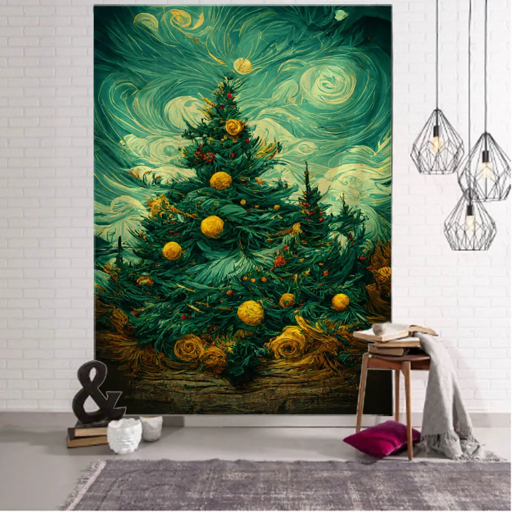Arvore-de-natal-pintura-a-oleo-parede-pendurado-pano-decoracao-de-natal-tapecaria-casa-quarto-sala-estar-fundo-cartaz