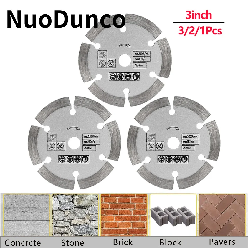 1/2/3Pcs Diamond Cutting Blade 3-inch Stone Cutting Disc for Angle Grinder Concrete Ceramic Brick Marble Cutting Saw Blade