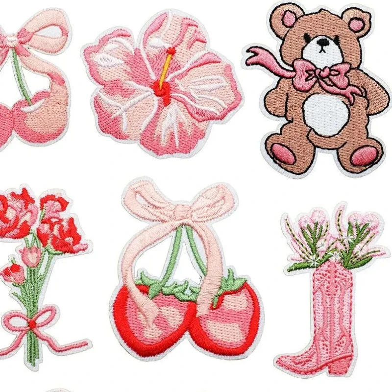 

НОВЫЙ сладкий вкус, хорошо продается, вышитая одежда с нашивками в виде медведя на День святого Валентина, новые декоративные розовые штампы с вышитым логотипом «Любовь»