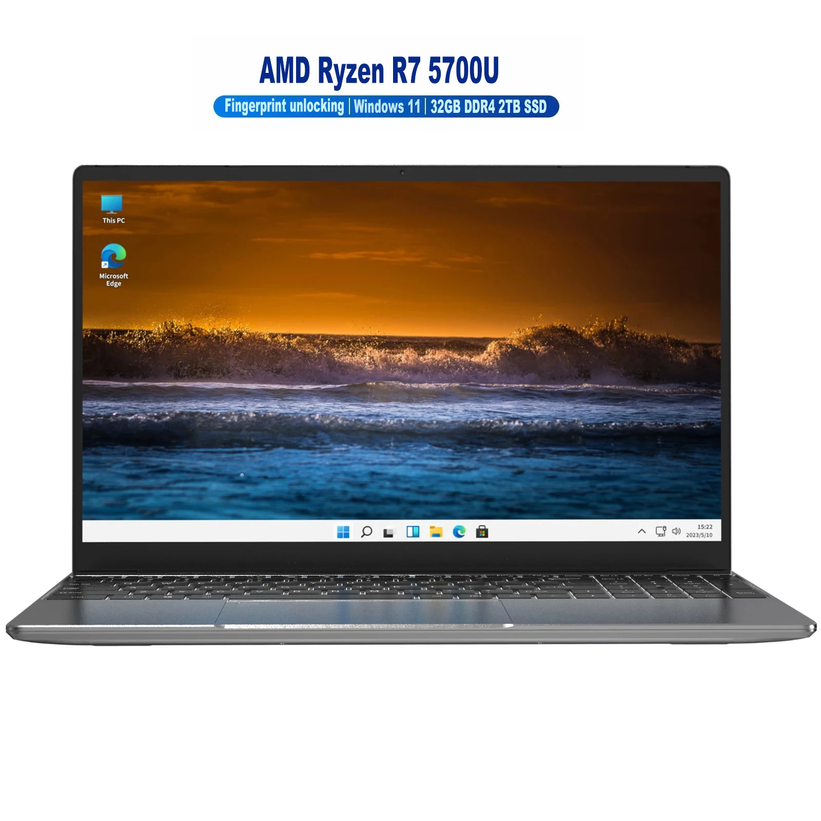 15.6 Inch AMD Ryzen R7 5700U Gaming Laptop MAX 32GB DDR4 M.2 2TB SSD Windows 11 pro Fingerprint Unlock