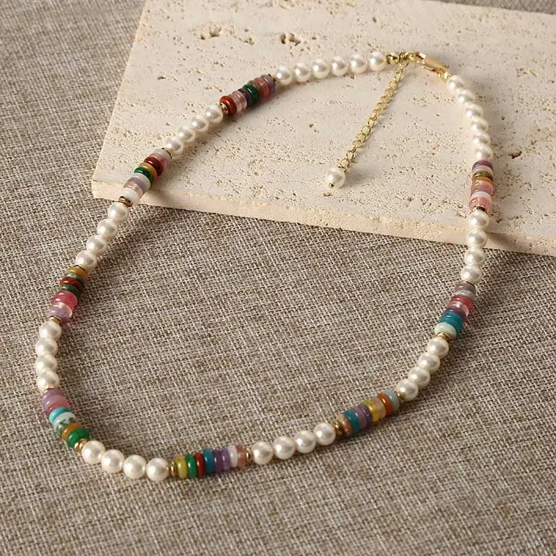 Lovely Glass Natural Stone Beaded Necklace Women Summer Vacation Party Aesthetic 2K Jewelry Accessories