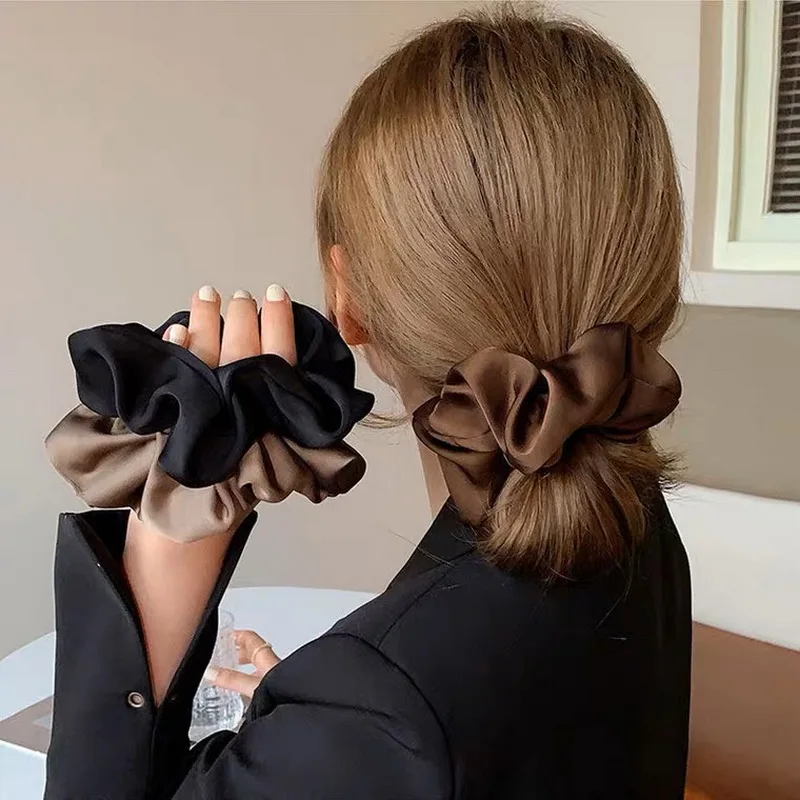 Korean oversized Silk scrunchie women elastic Satin Hair Bands big black  hair tie for girls large hairbands Hair Accessories