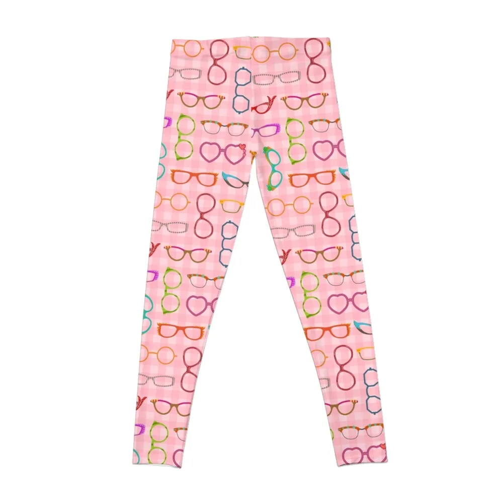 Eyeglasses Retro Modern Hipster Pink Gingham Ver 2 Leggings sporty woman gym active wear Womens Leggings