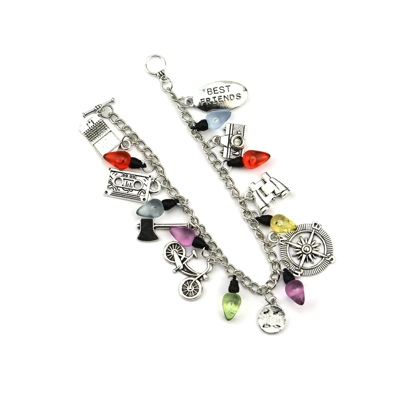 TV Stranger Things Charm Bracelet Axe Bicycle Camera Telescope Compass Crystal Beads Bangle Fashion Jewelry Wristband Ornament