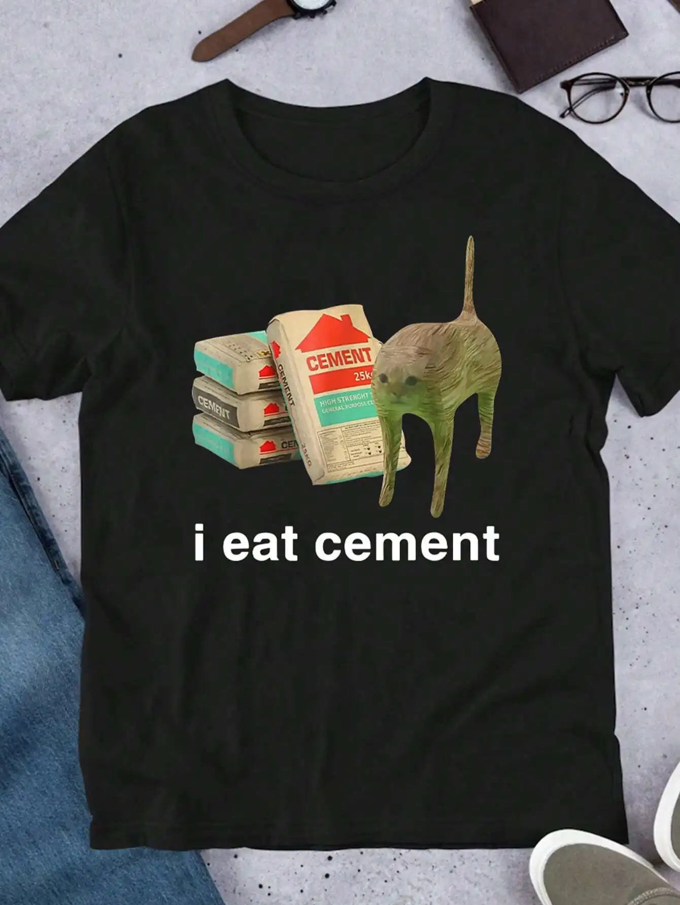 CLOOCL-camisetas de algodón de primera calidad con estampado de gatos divertidos I Eat Cement, camisetas informales de manga corta de verano para mujer