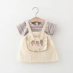 Summer Newborn Girl Baby's Clothes infant Stripe Fake Dress costume for toddler Girl Baby's Clothing outer Wear Casual Dresses
