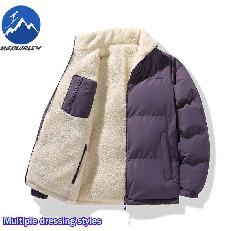 

Зимняя двусторонняя флисовая куртка, мужская парка, 2025 г., модная зимняя теплая стеганая куртка из толстой овечьей шерсти, модное ветрозащитное пальто с хлопковой подкладкой