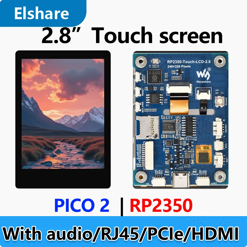 Raspberry Pi Pico 2 RP2350 2.8 بوصة LCD بالسعة لمس مجلس التنمية عرض QMI8658 6-Axis /PCM5101 الصوت /