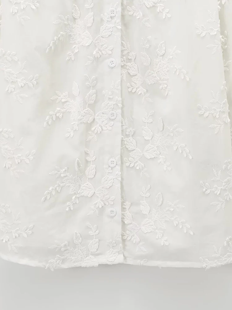 ملابس نسائية صيفية جديدة على الطراز الأوروبي والأمريكي قميص مطرز ثلاثي الأبعاد برقبة دائرية فرنسية