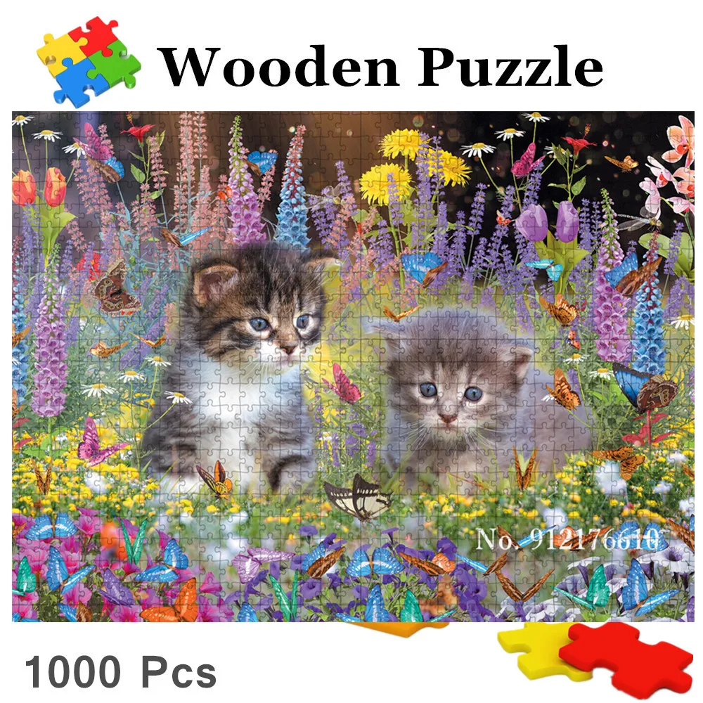 Puzzles Animals Cats In Flower Garden Wooden Jigsaw Puzzles 35/300/500/1000 Pieces Puzzle Creative Children's Intellectual Toys