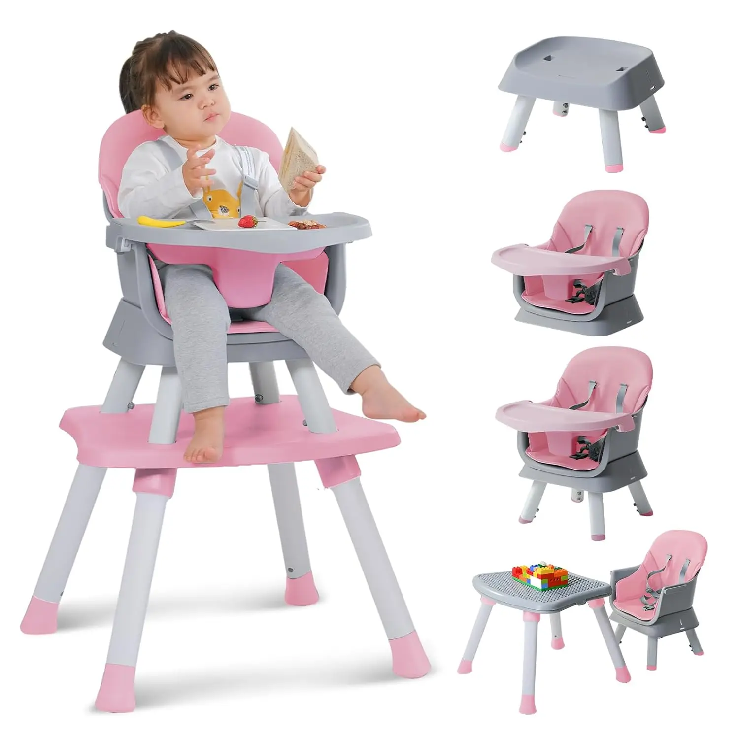 Baby High ,8 in 1 High Chairs for Babies and Toddlers,Convertible High Chair for Baby, Kids Learning Table,Building Block Table,