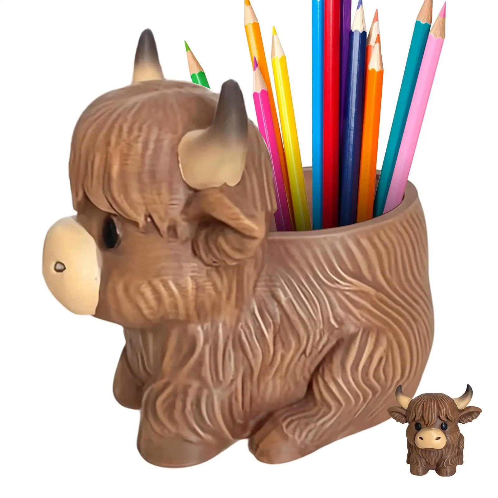 highland-cattle-pen-holder-cow-shaped-resin-stationery-organi​zer-desk-pen-holder-for-school-classroom-home-office-vanity-dorm