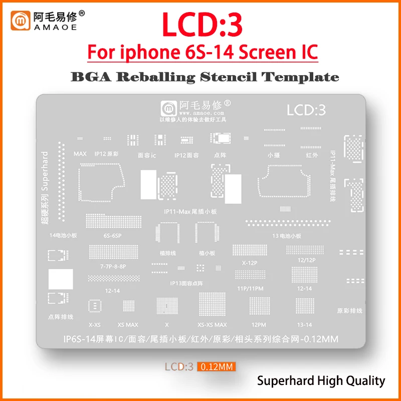 Modelo BGA Reballing Stencil para iPhone, Tela LCD, Chip IC, Matriz de Pontos, Face ID, Câmera, Ferramentas de reparo do telefone móvel, 6S-15