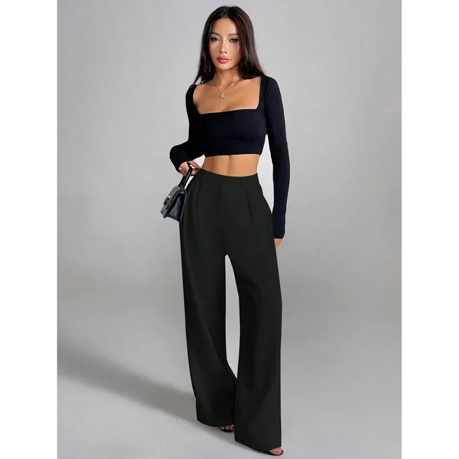 Women's  High Waist Wide Leg Loose Trousers European American Drooping Casual Pants