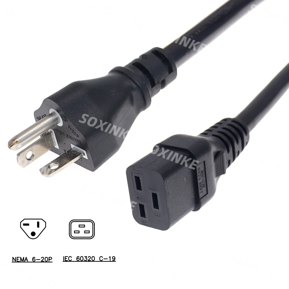 

US American Nema 6-20P to IEC320 C19 Power Lead Cord, 12AWG SJT Heavy-duty PDU UPS Server Power Extension Cable 20A 125V