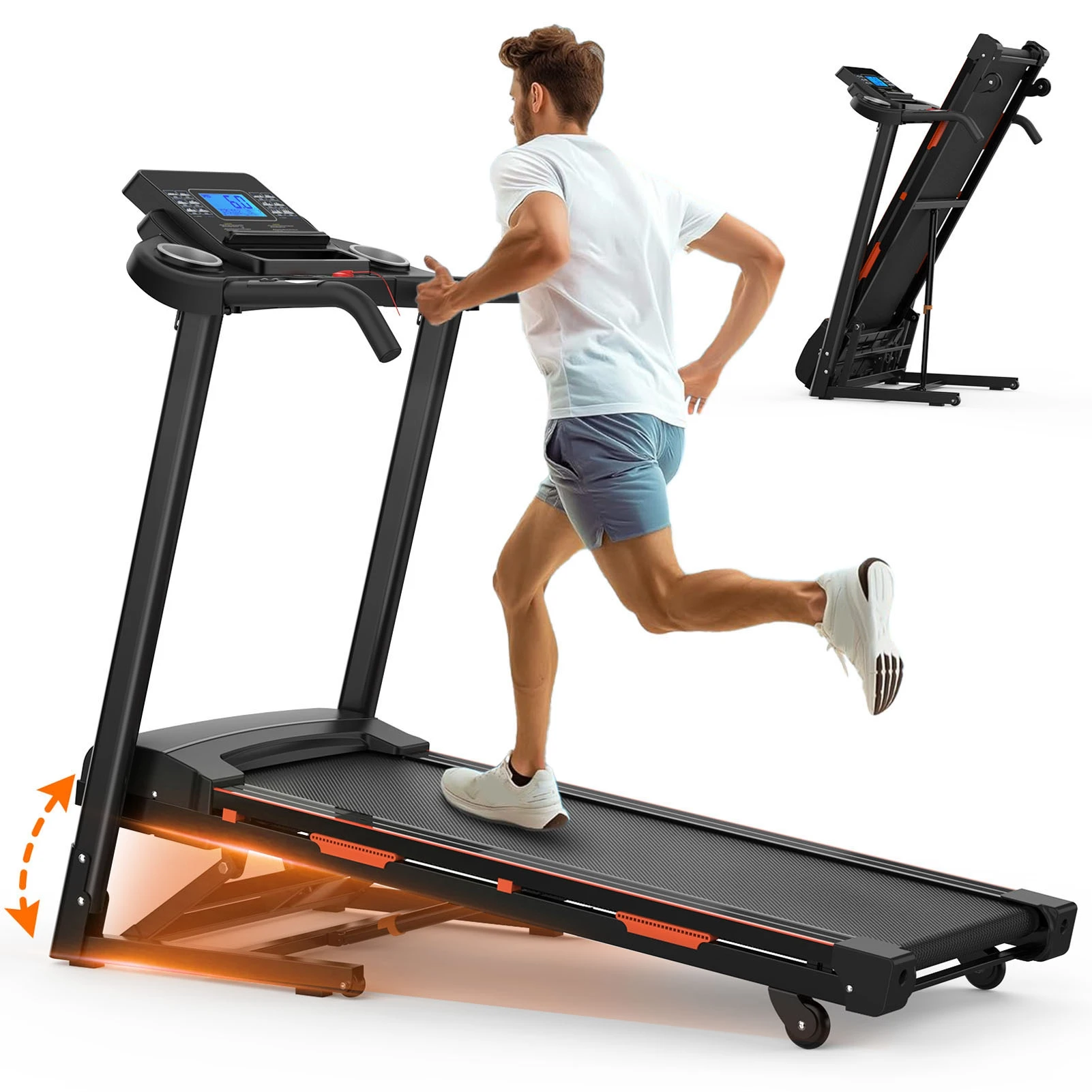 15% Auto Incline Treadmills 400LBS Heavy Duty Capacity 3.25HP Folding Electric Treadmill Up to 8.5 MPH Speed for Home Fitness