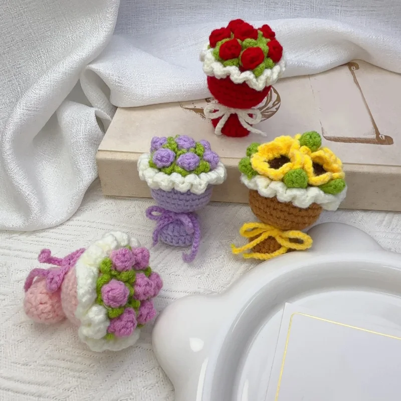 سلسلة مفاتيح من الكروشيه وردة عباد الشمس ، سحر الحقيبة ، سلسلة مفاتيح محبوكة ، حلقة مفاتيح زهور مزيفة ، إكسسوارات قلادات