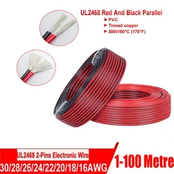 2-pin tinned pure copper wire 16awg - 30awg UL2468 80°C 300V Connection red and black PVC stranded extension cable for LED lamps