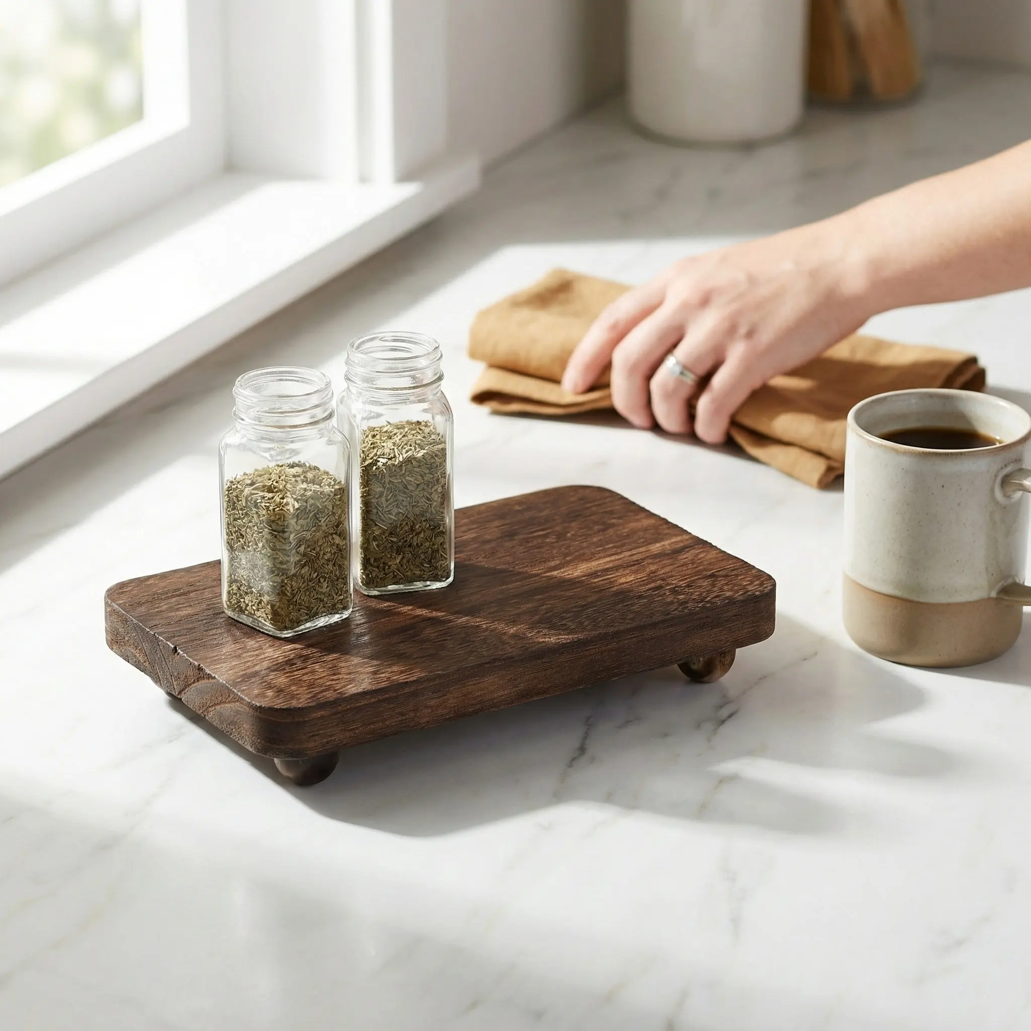 3Pcs Wooden Pedestal Stand Riser Natural Wood Display Base Farmhouse Kitchen Bathroom Organizer Perfume Makeup Display Cupcake