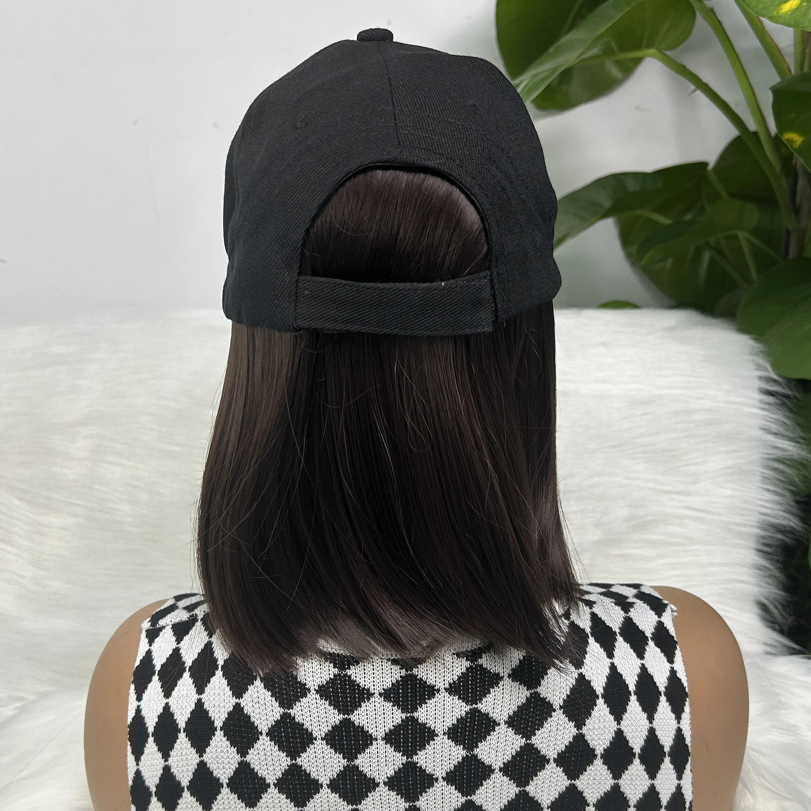 

Brown Hair Wig Baseball Cap Wig with Hair Synthetic Hair Hat Wig Bob Wig Black Baseball Cap