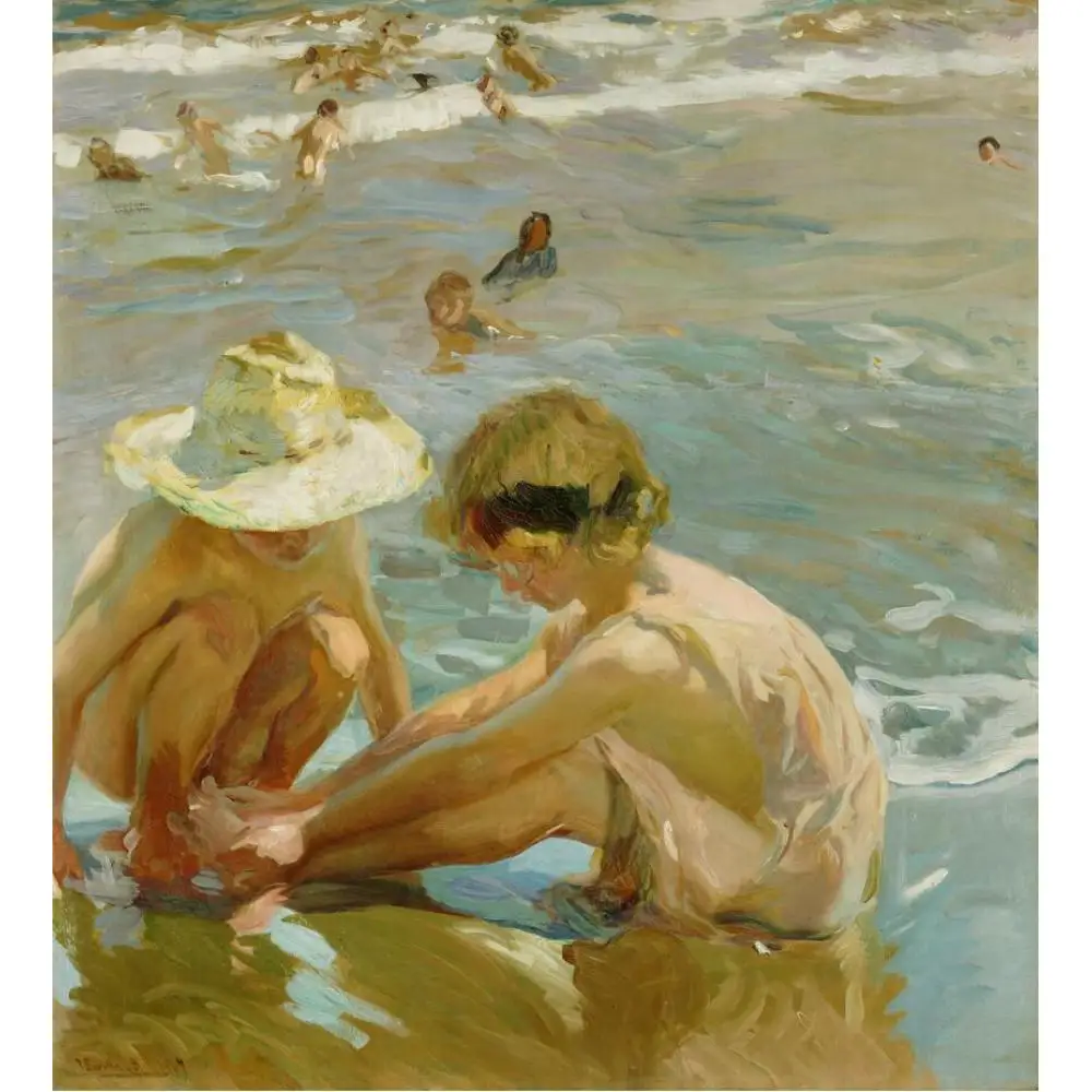 Beach Painting Portrait Of Children Joaquin Sorolla y Bastida Canvas Wounded Foot Handmade Seascape Artwork For Kid Room Decor