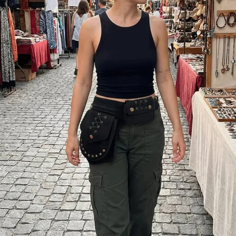 Multifunktionale Hüfttasche, Unisex-Handytasche mit Metallnieten und verstellbarem Gürtel, Beintasche, Outdoor-Hüfttasche für Damen, Edgy Purse – Detail 8